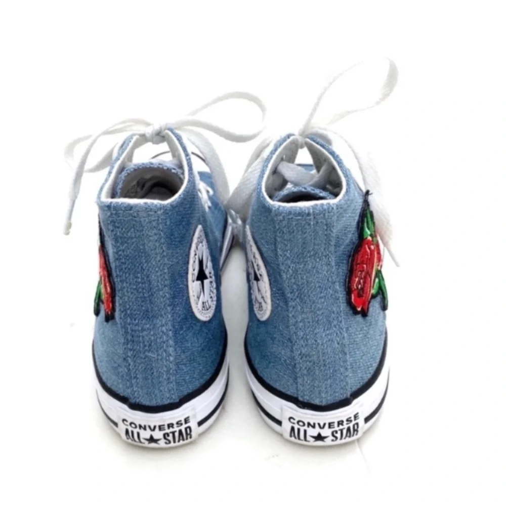 CONVERSE All Star Floral Patch Denim High Top Sneakers Size 12 Kids  362878F